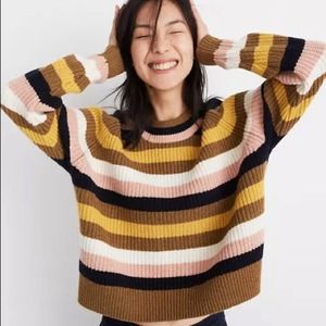 Madewell Striped Tilden Pullover Sweater Medium